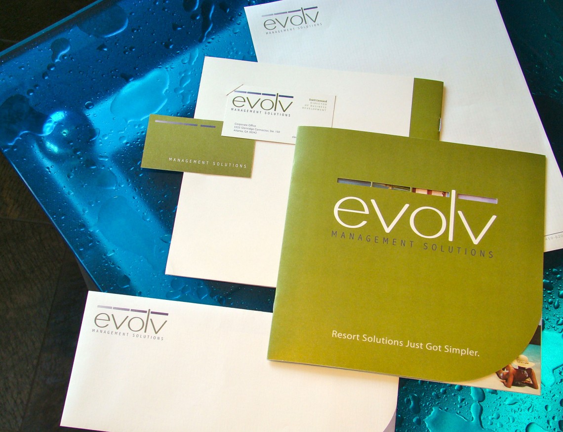 Evolv Management Solutions Collateral Package - Brochure, Business Card, Letterhead and Envelope